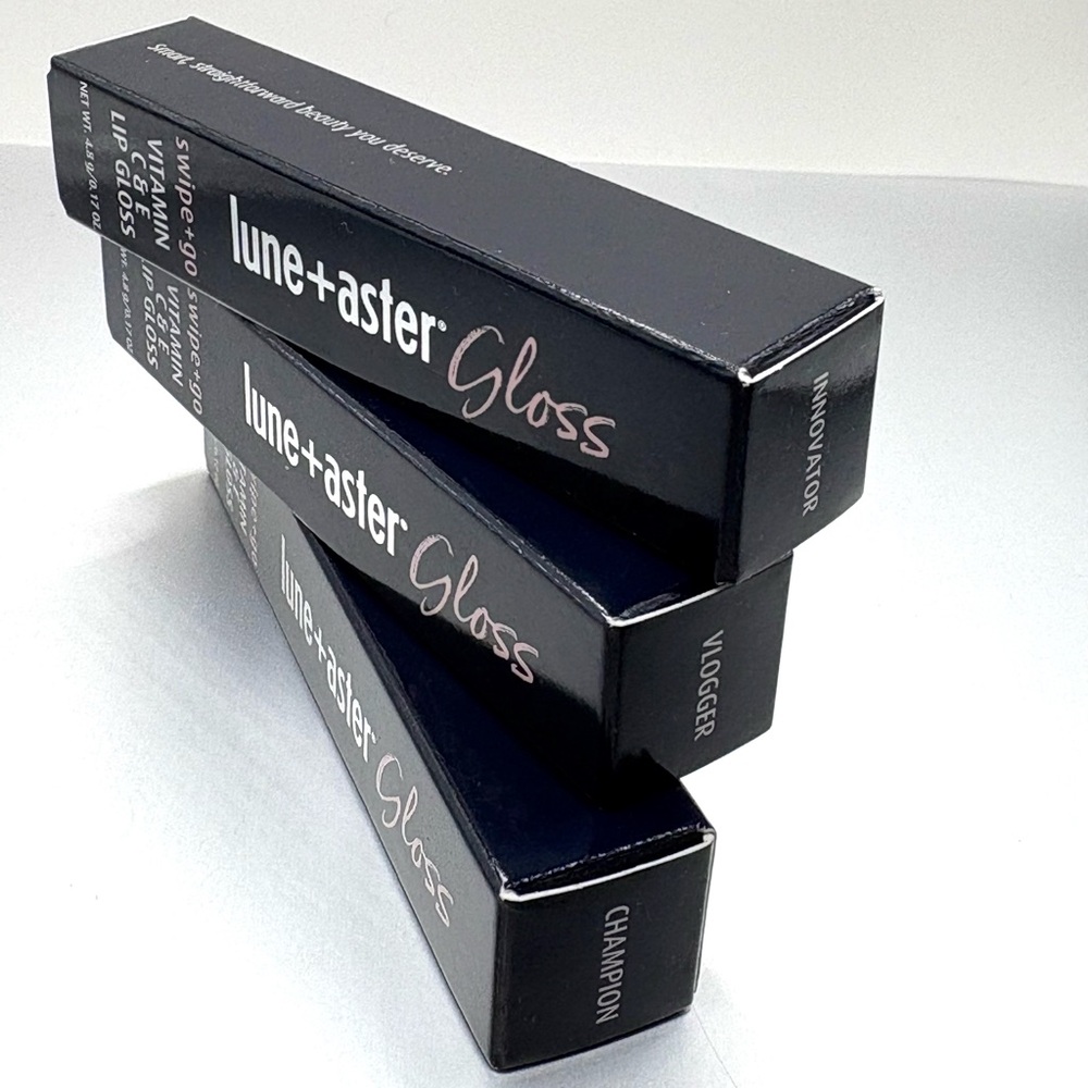 3 Lune+Aster Lip Gloss Swipe & Go Vitamin C & E Champion Vlogger Innovator
